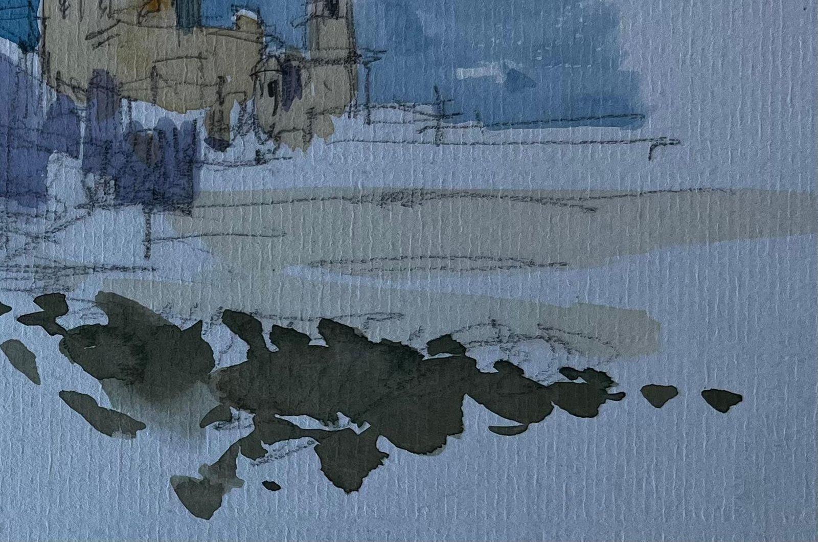 Pierre Neveufrench Hilltop Church At Fontasse Mid Century Watercolour Drawing photo 495.0