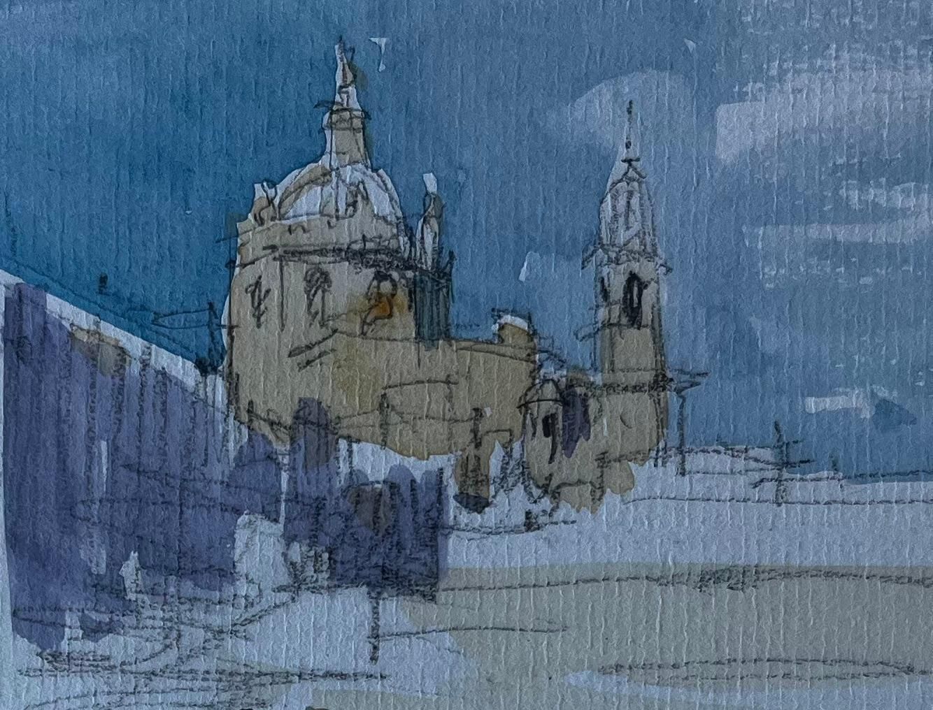Pierre Neveufrench Hilltop Church At Fontasse Mid Century Watercolour Drawing photo buy