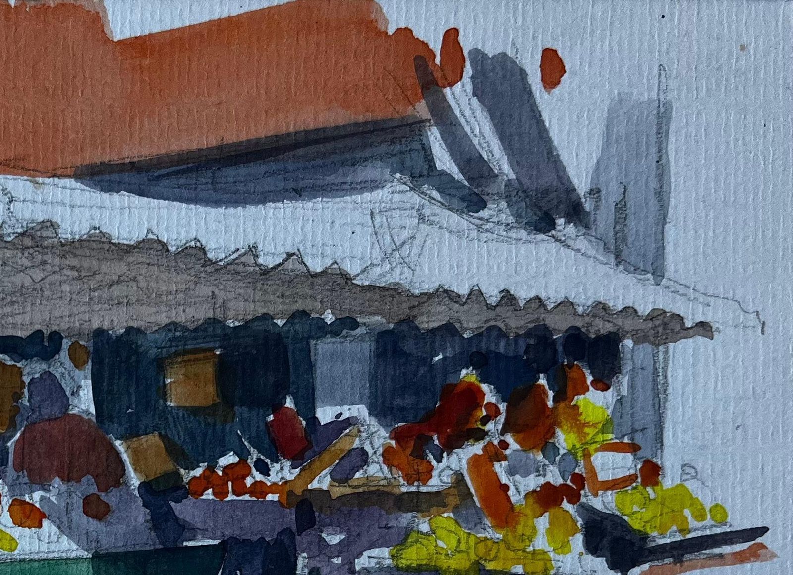Pierre Neveumenton French Riviera Market Scene Mid Century Watercolour By Pierre Neveu photo for sale