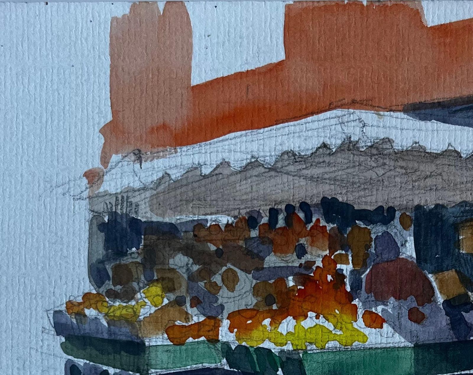Pierre Neveumenton French Riviera Market Scene Mid Century Watercolour By Pierre Neveu photo Art