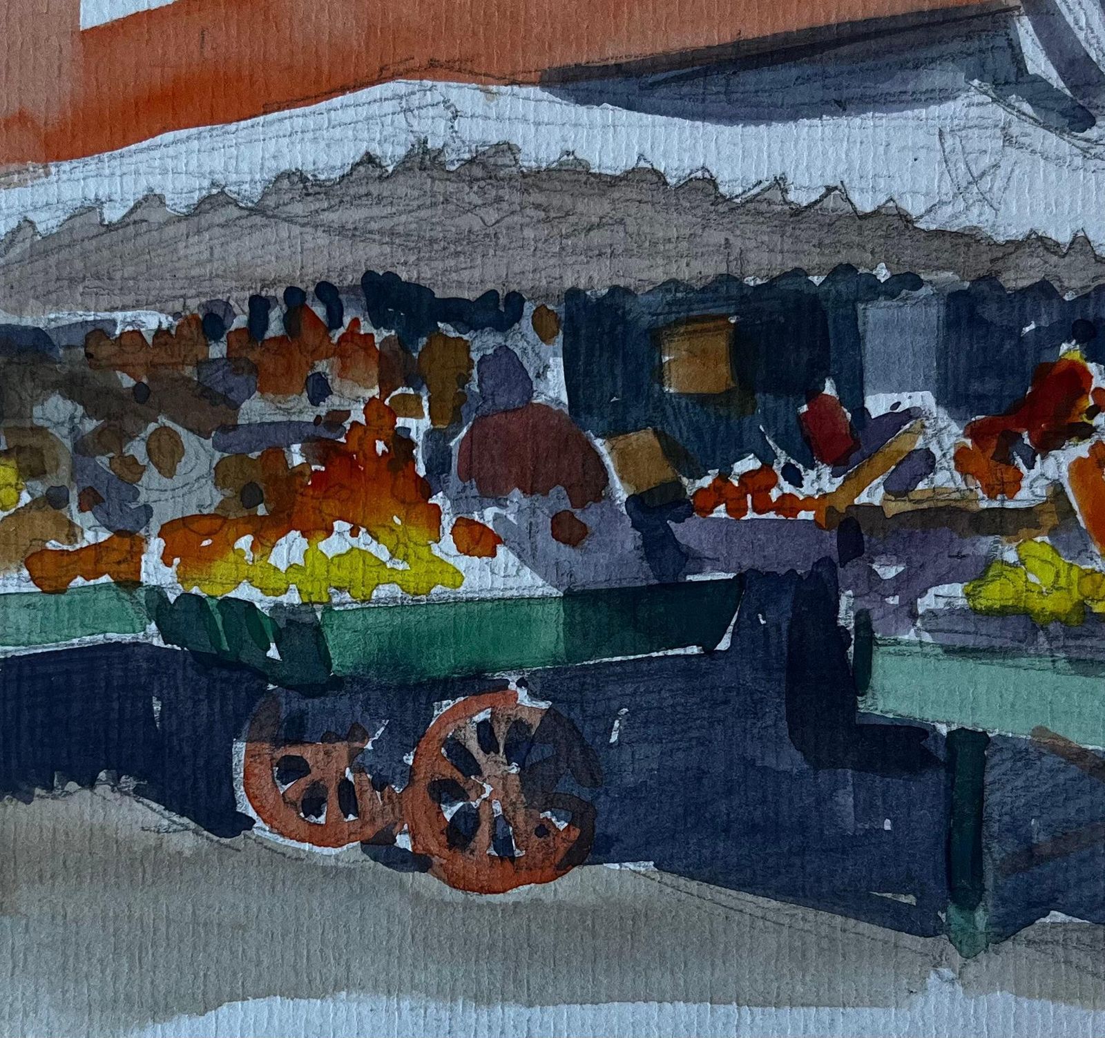 Pierre Neveumenton French Riviera Market Scene Mid Century Watercolour By Pierre Neveu photo buy