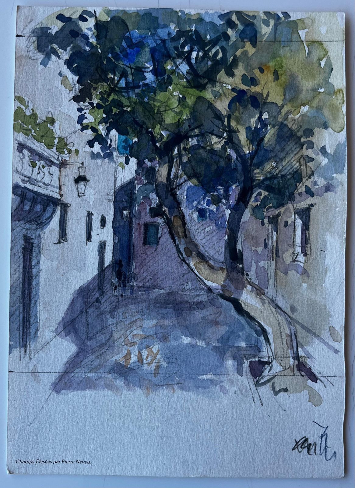 Pierre Neveufrench Village Street With Tree Shadows Mid Century Watercolour By Pierre Neveu photo furniture