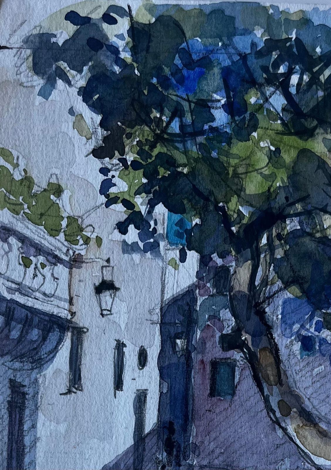 Pierre Neveufrench Village Street With Tree Shadows Mid Century Watercolour By Pierre Neveu photo Art