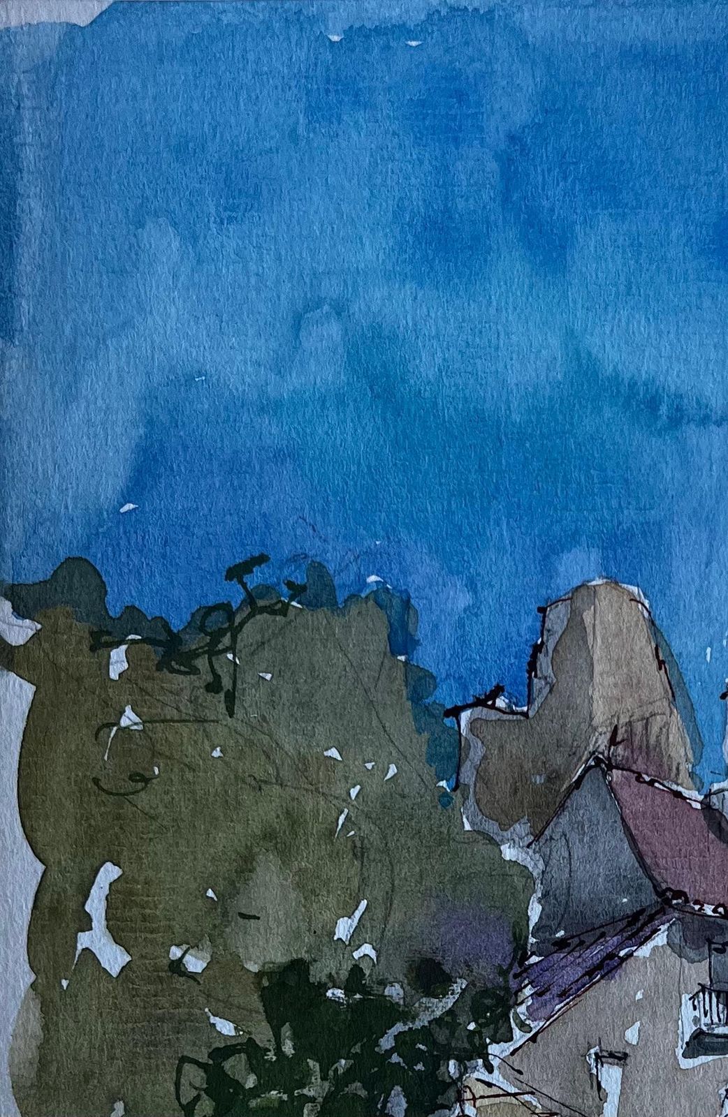 Pierre Neveufrench Village Street With Tree Shadows Mid Century Watercolour By Pierre Neveu photo for sale
