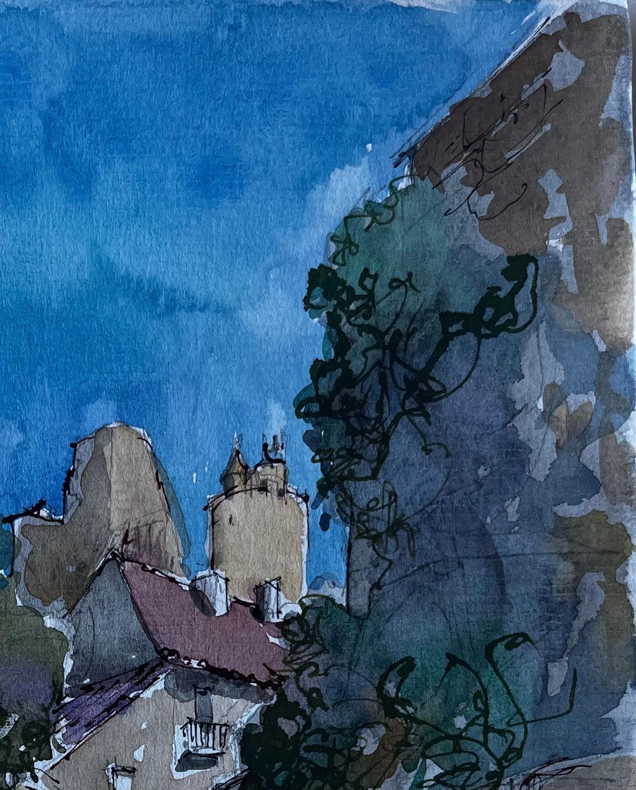 Pierre Neveufrench Village Street With Tree Shadows Mid Century Watercolour By Pierre Neveu photo Art