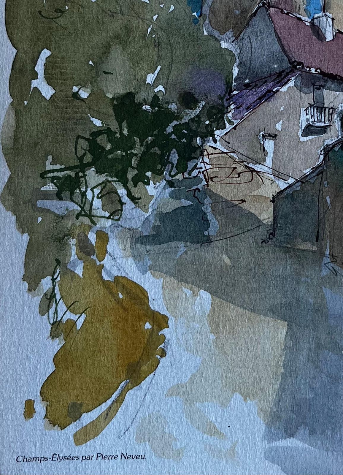 Pierre Neveufrench Village Street With Tree Shadows Mid Century Watercolour By Pierre Neveu photo vinterior