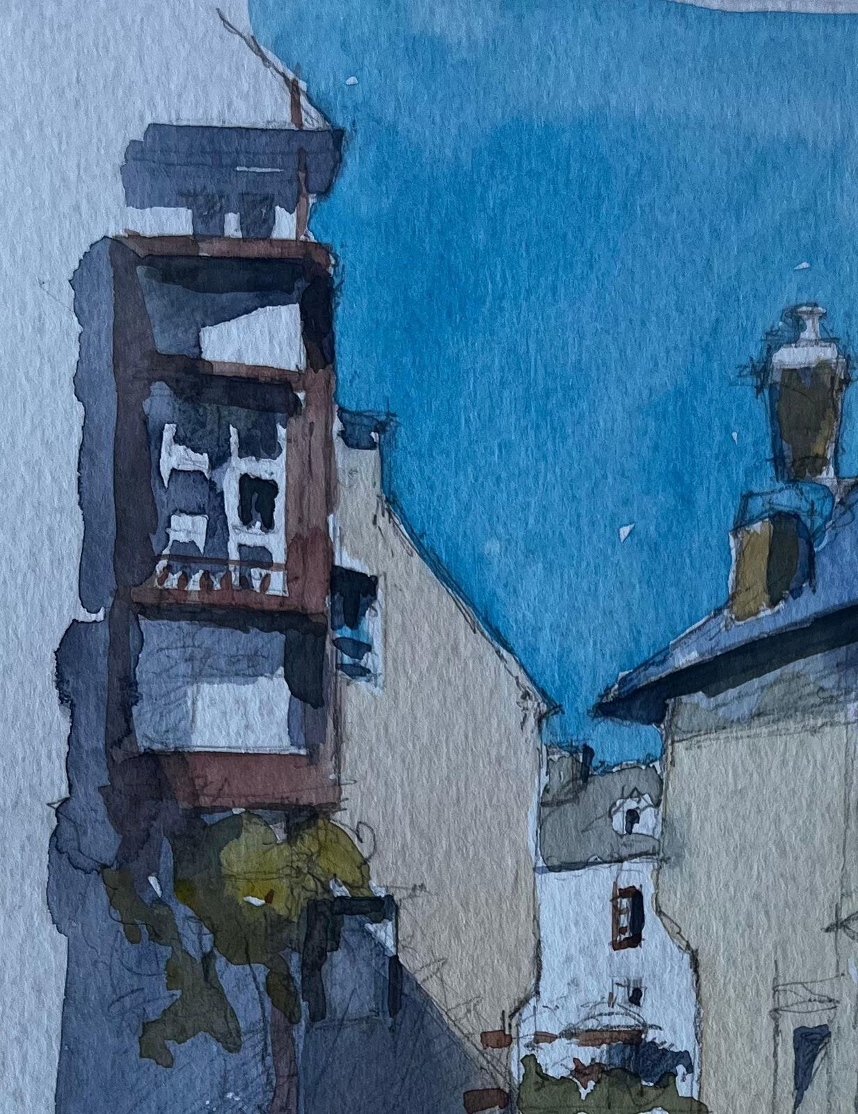 Pierre Neveurochefort En Terre Brittany Village Street Mid Century Watercolour By Neveu photo for sale