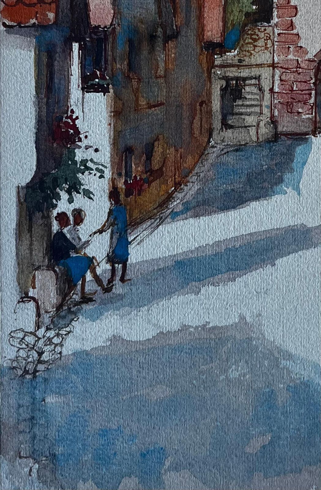 Pierre Neveufrench Village Gate Scene With Figures Mid Century Watercolour By Pierre Neveu photo 556.0