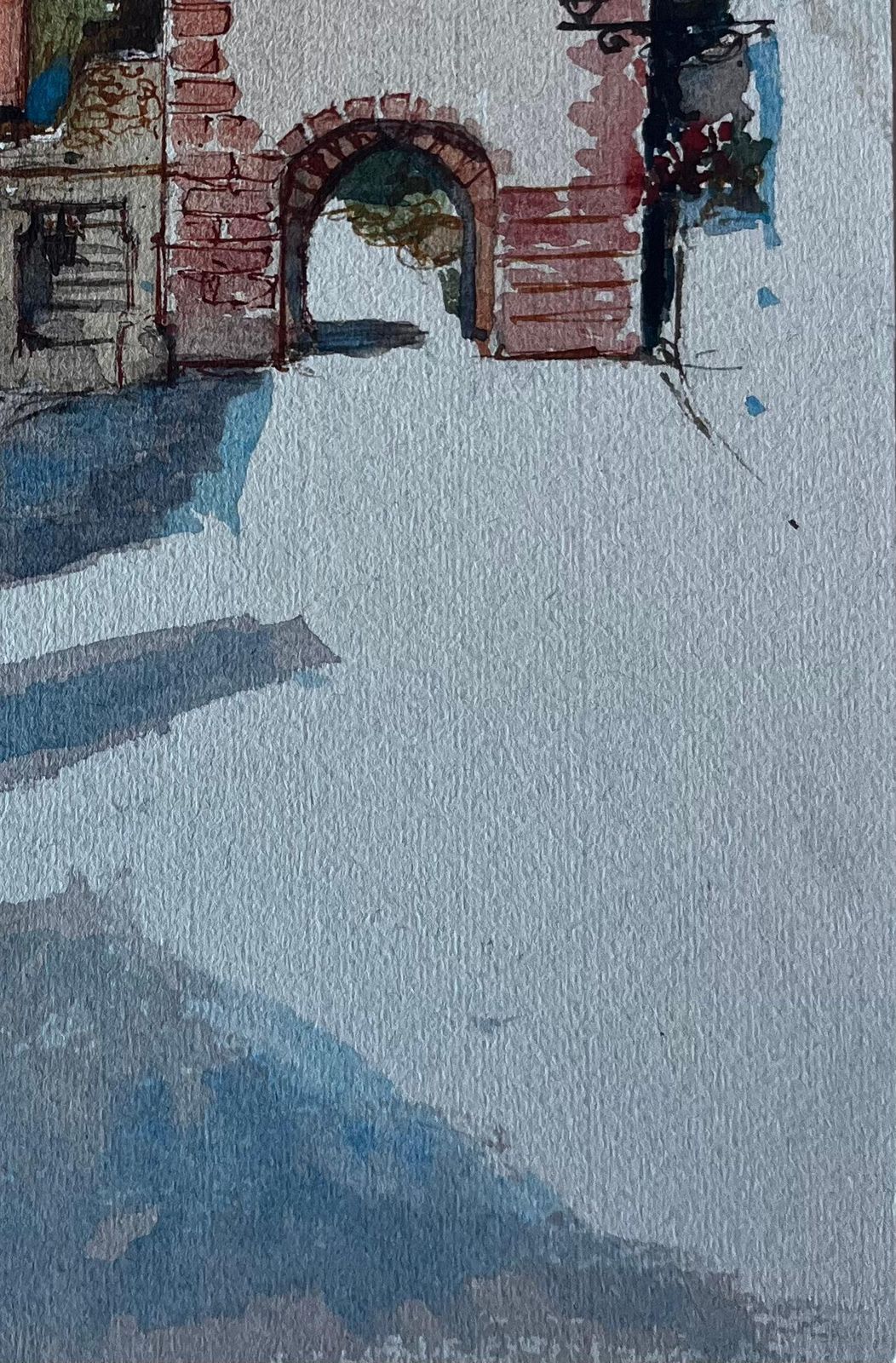Pierre Neveufrench Village Gate Scene With Figures Mid Century Watercolour By Pierre Neveu photo vinterior