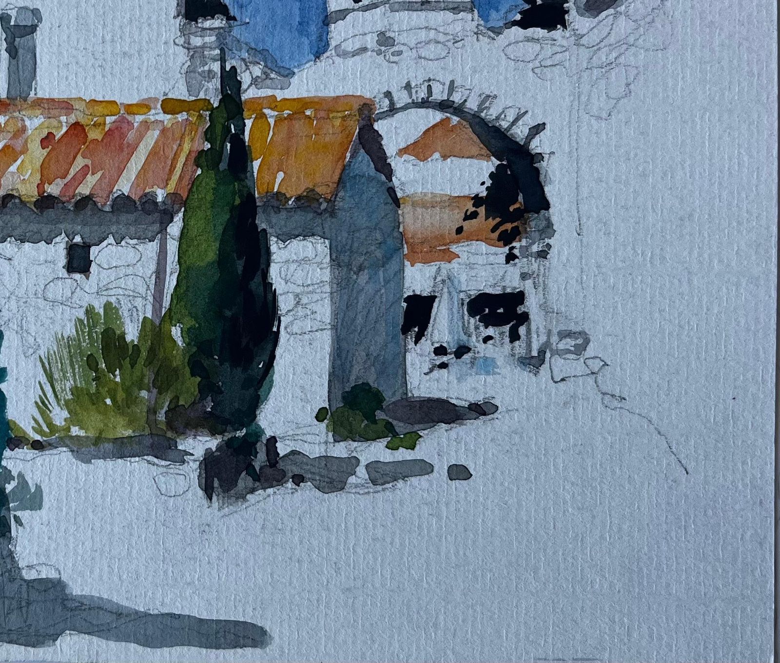 Pierre Neveusunlit Village Houses With Terracotta Roofs French Modernist Watercolour photo vinterior