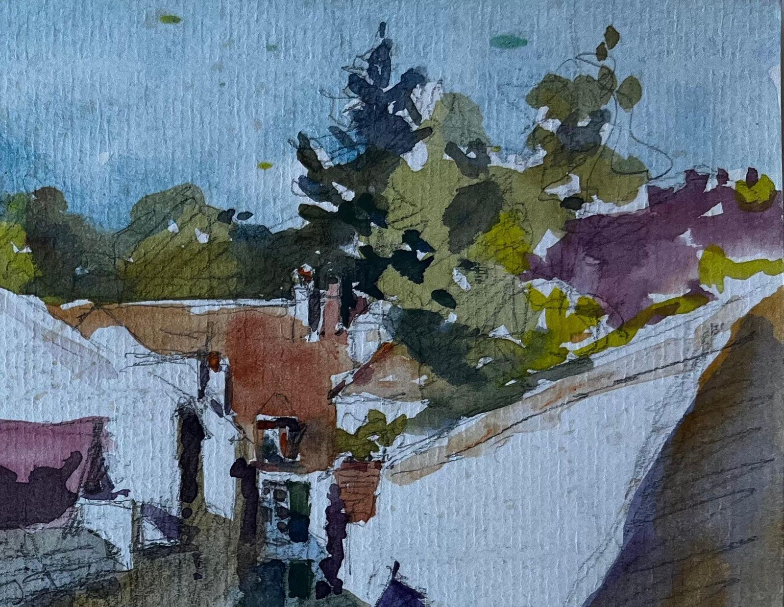 Pierre Neveufrench Village Street Scene Possibly Normandy Mid Century Watercolour photo for sale