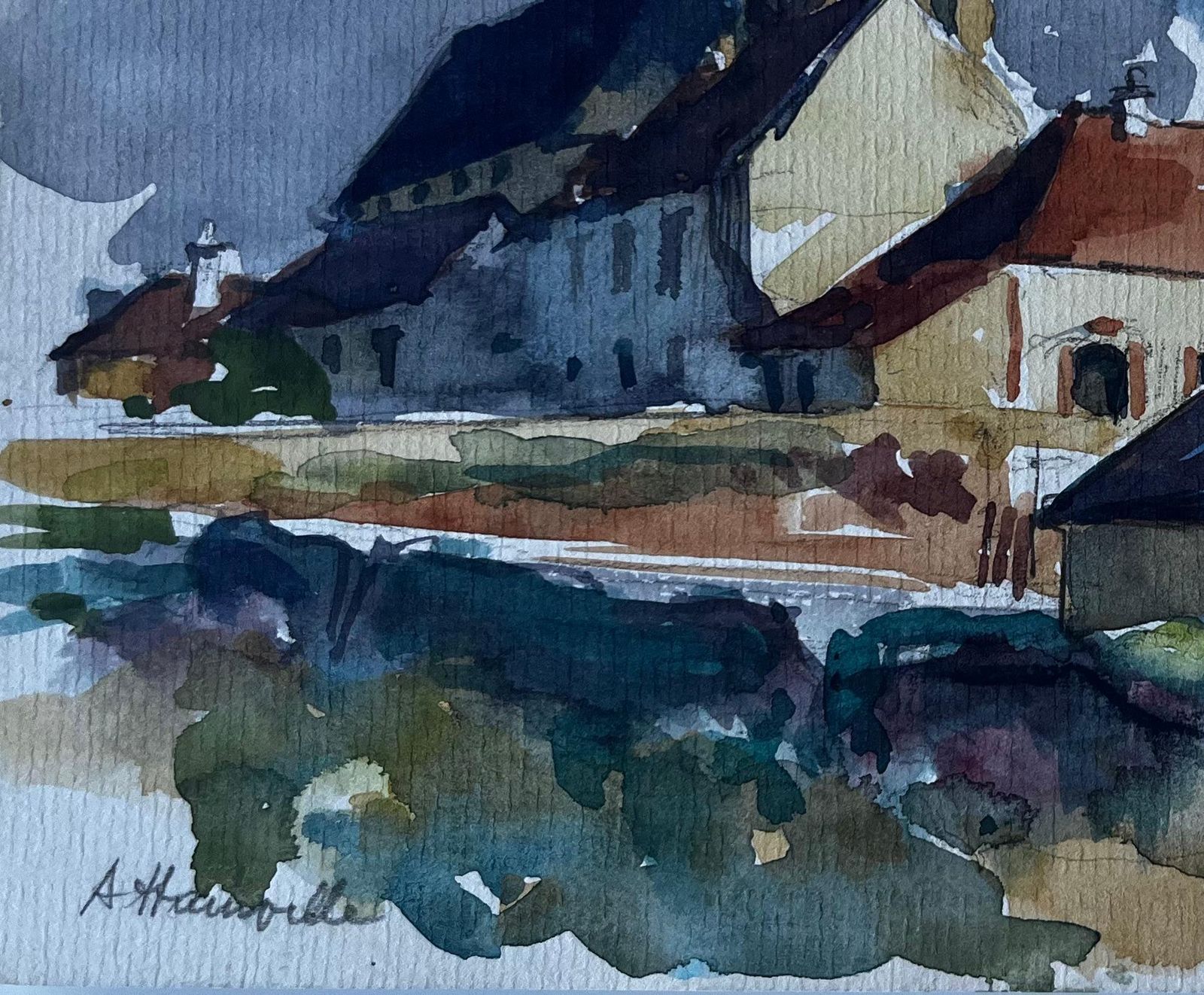 Pierre Neveuchurch At Hauteville French Village Watercolour By Pierre Neveu photo Art