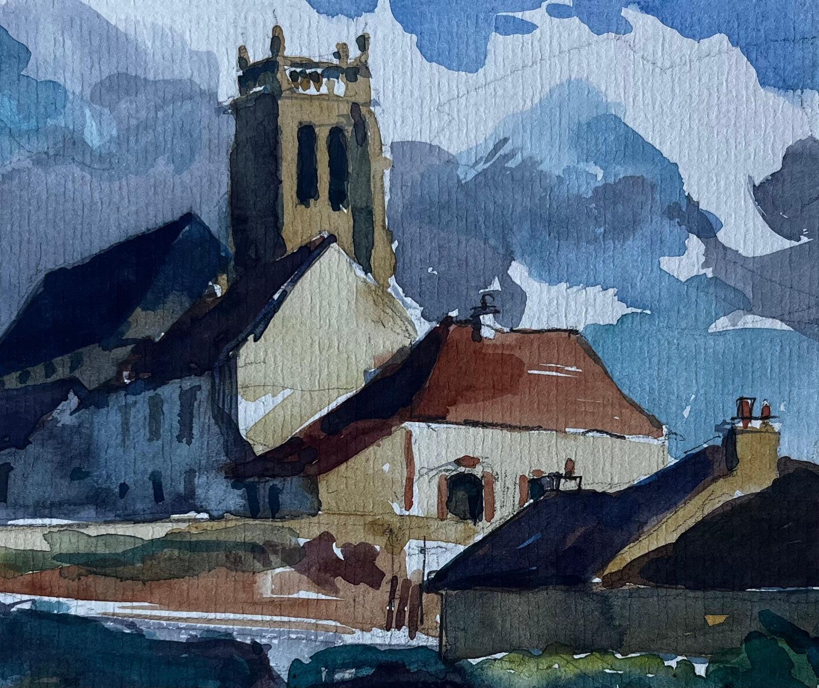 Pierre Neveuchurch At Hauteville French Village Watercolour By Pierre Neveu photo buy