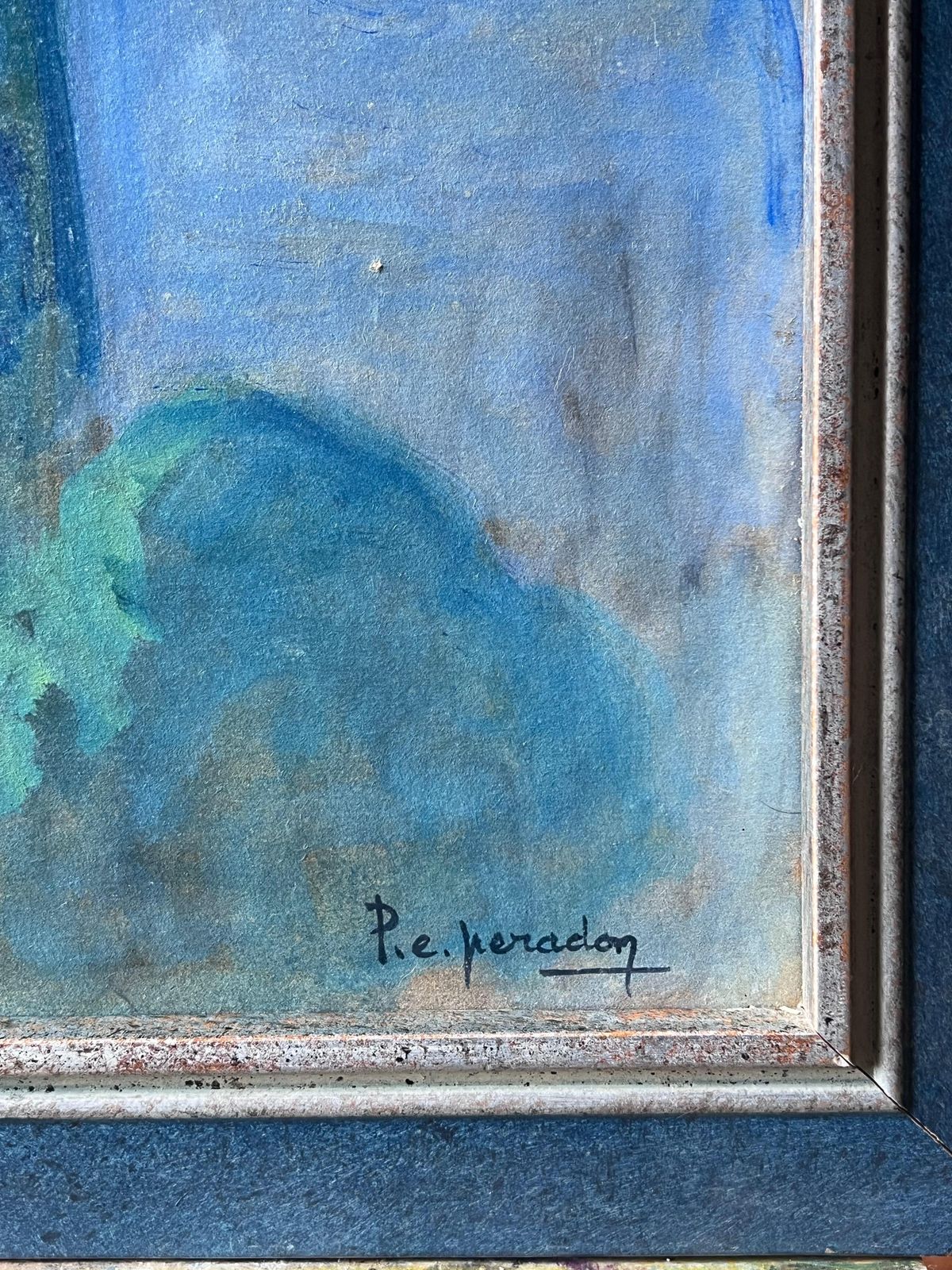Pierre Edmond Peradon20th Century French Modernist Signed Oil Painting Moonlit French Town Rooftops photo vintage