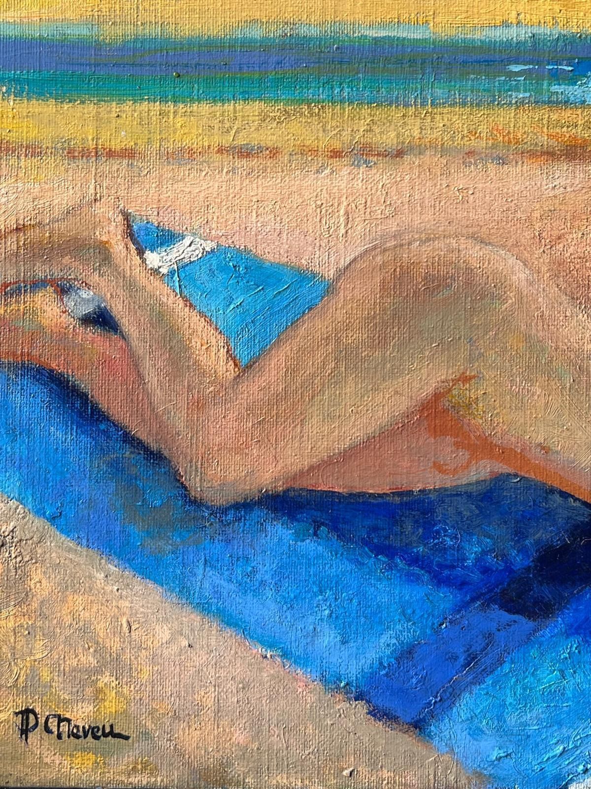 Pierre Neveusigned French Contemporary Oil Painting Nude Woman Sunbathing On Beach photo Art