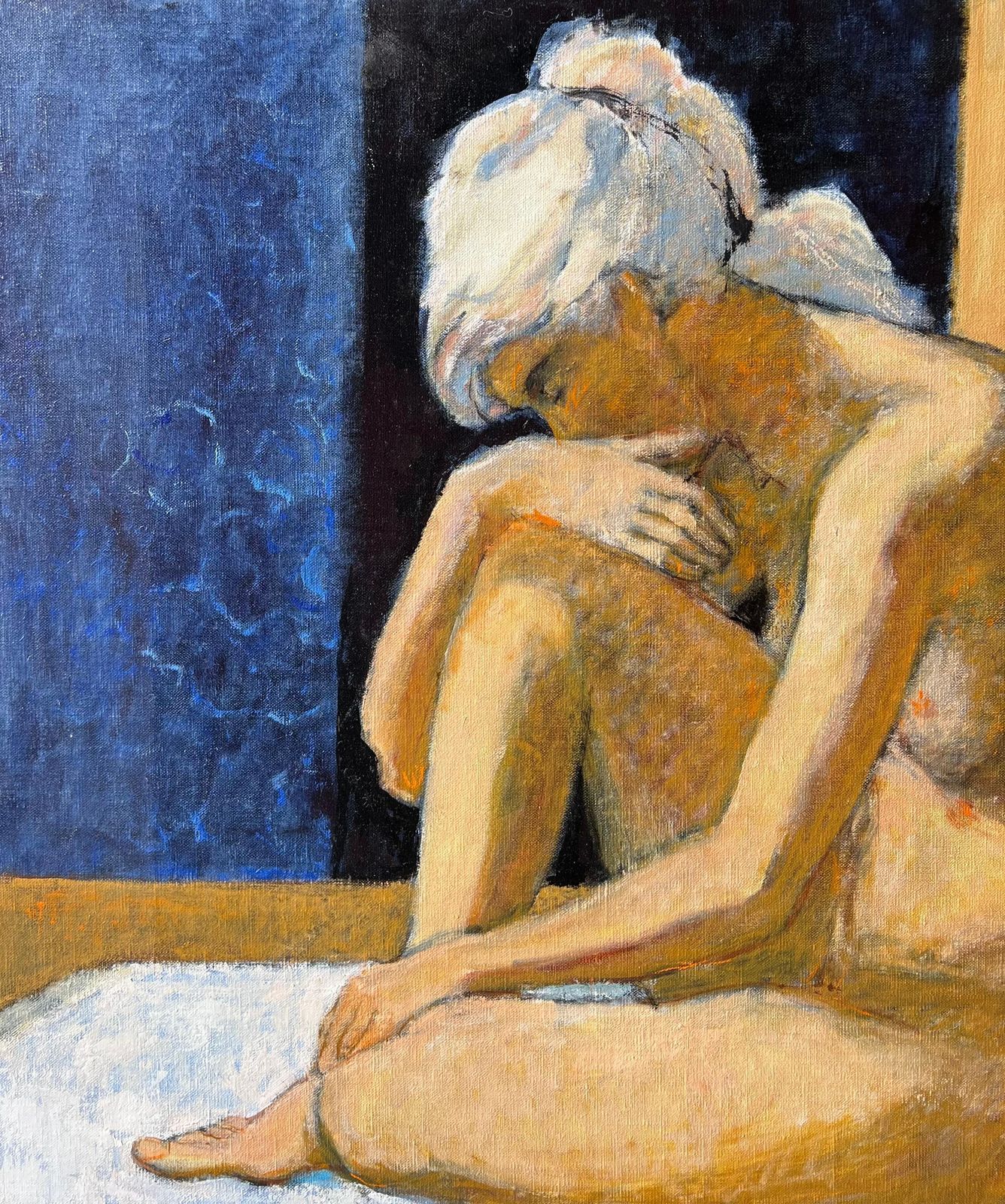 Pierre Neveularge Contemporary French Post Impressionist Oil Painting Nude Woman On Bed photo for sale