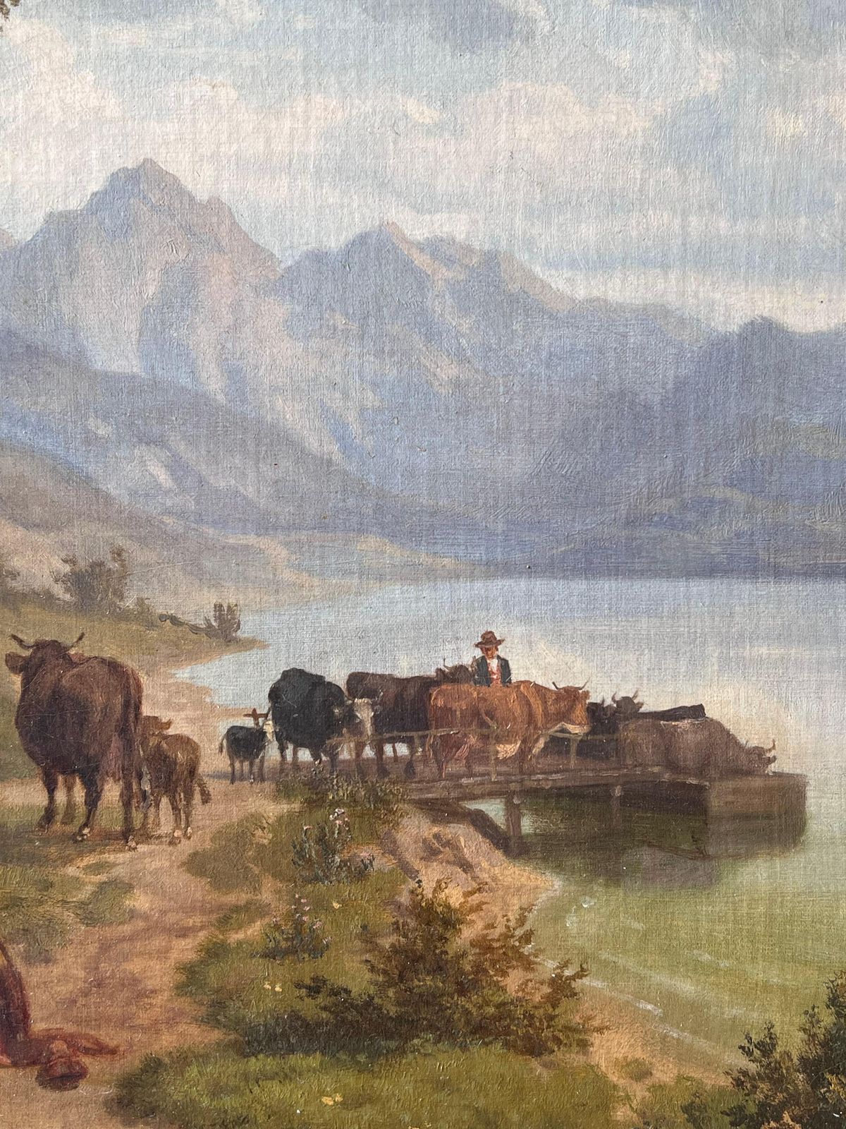 Eduard Gotzelmannfine 19th Century Large Austrian Signed Oil Painting Cattle & Horses Pastoral1887 photo buy