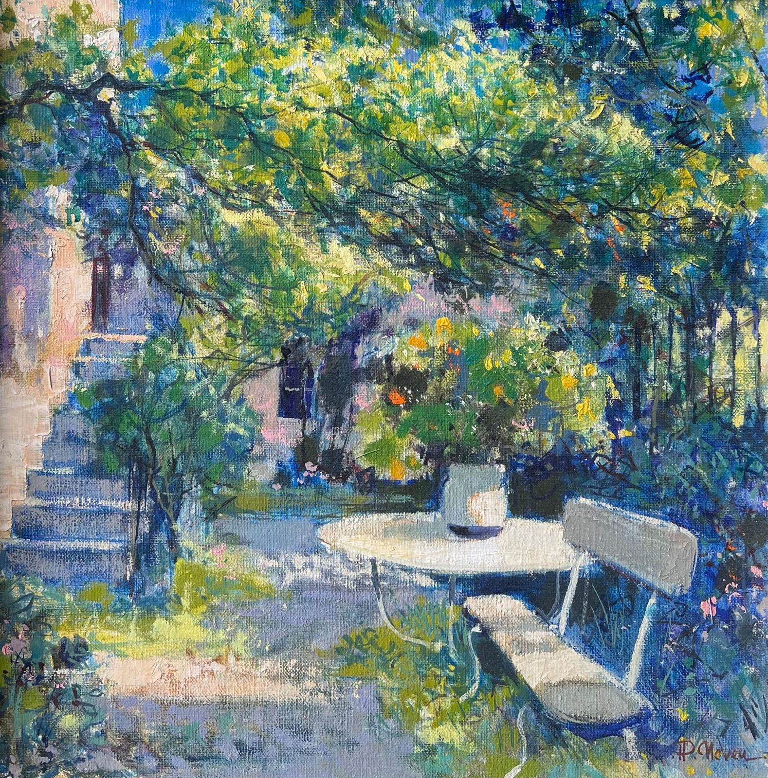 Pierre Neveule Jardin En Provence Old Stone Garden & House French Impressionist Oil Painting