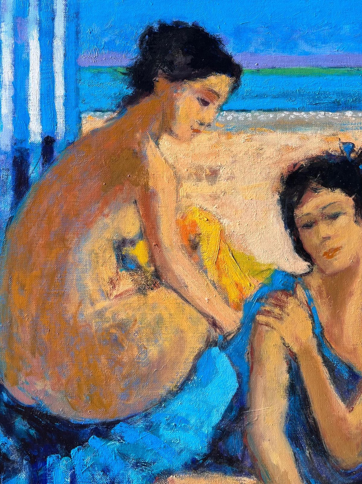 Pierre Neveucontemporary French Oil Painting Ladies On The Beach Modernist Work photo for sale