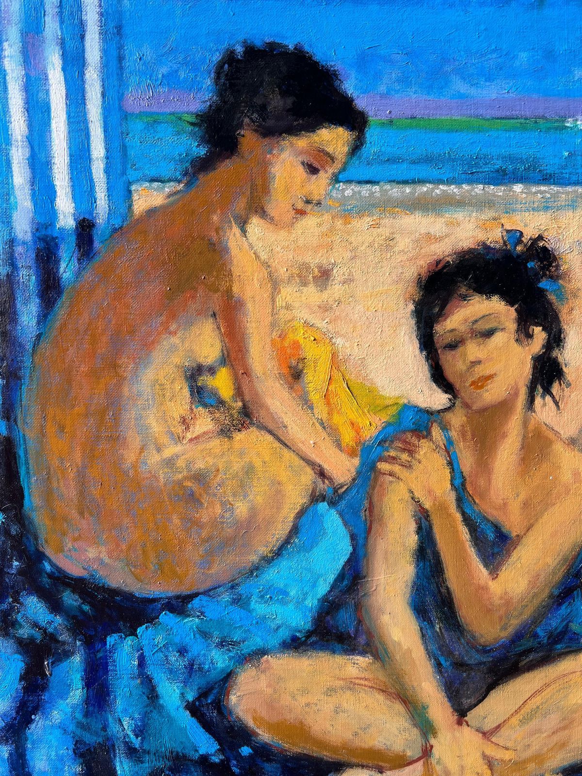 Pierre Neveucontemporary French Oil Painting Ladies On The Beach Modernist Work photo Art