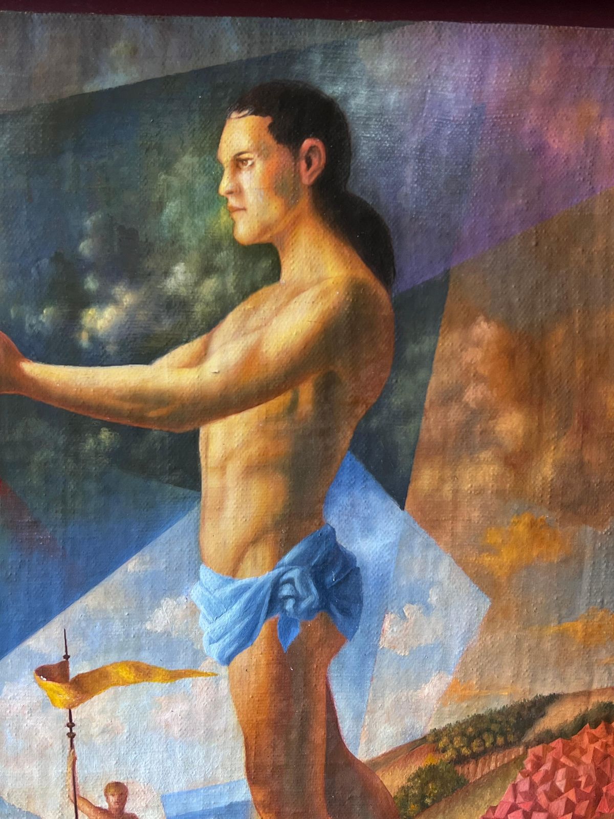 Frenchfrench Modernist Surrealist Signed Oil Painting Semi Nude Muscular Male Athelete photo 2243.0