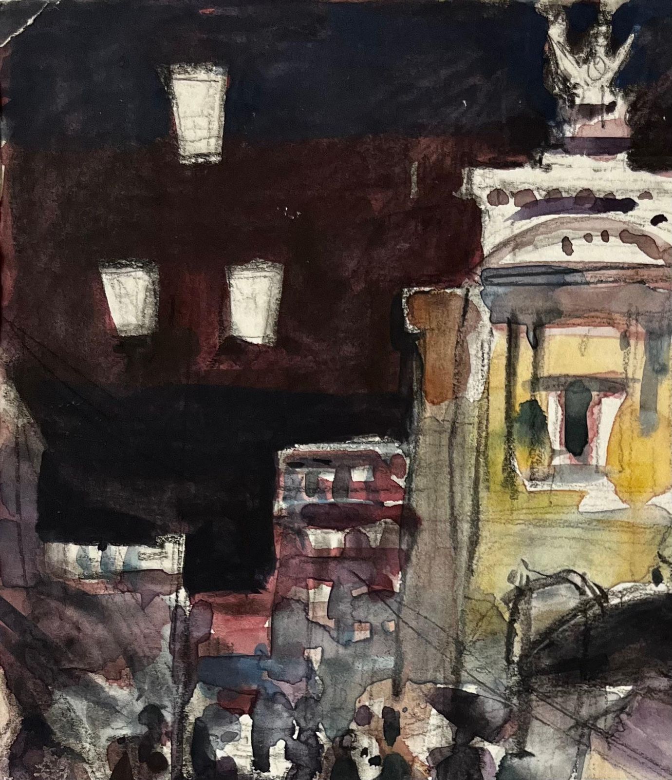 Pierre Neveuparis Street Watercolour Scene With Red Umbrella Attributed To Pierre Neveu photo Art