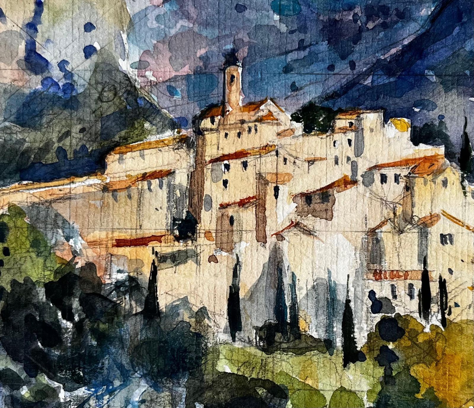 Pierre Neveuhilltop Village Of Peillon In The Alpes Maritimes Provence French Watercolour photo buy