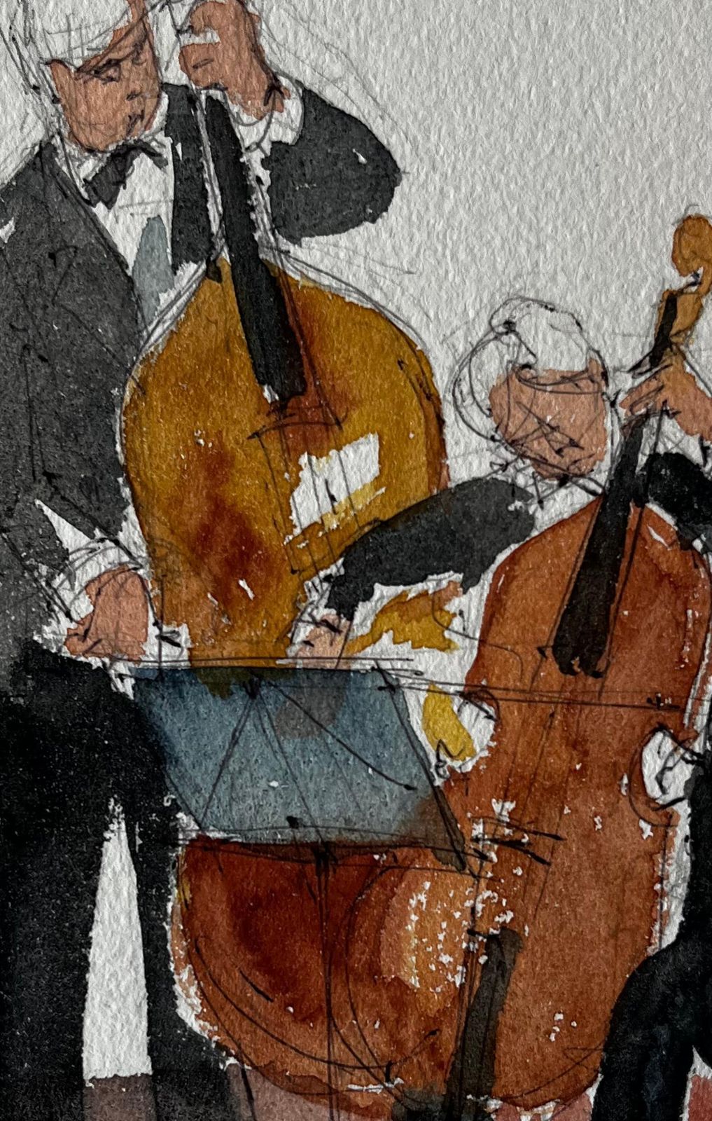 Pierre Neveudouble Bass And Cello Duet Musicians Performing Watercolour Painting photo buy