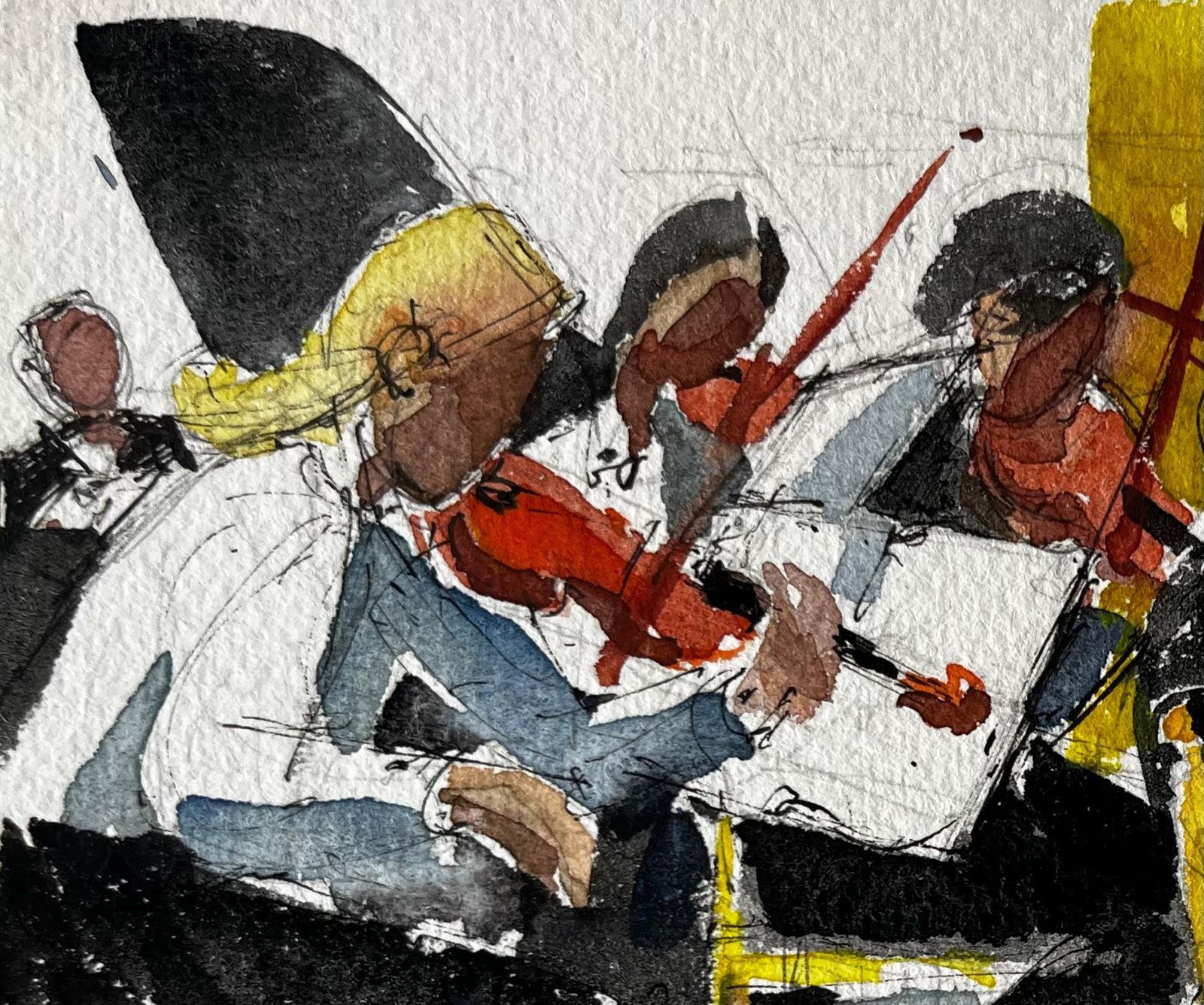 Pierre Neveuthe Orchestra Musicians Performing Violin Ensemble Scene Watercolour Painting photo vinterior