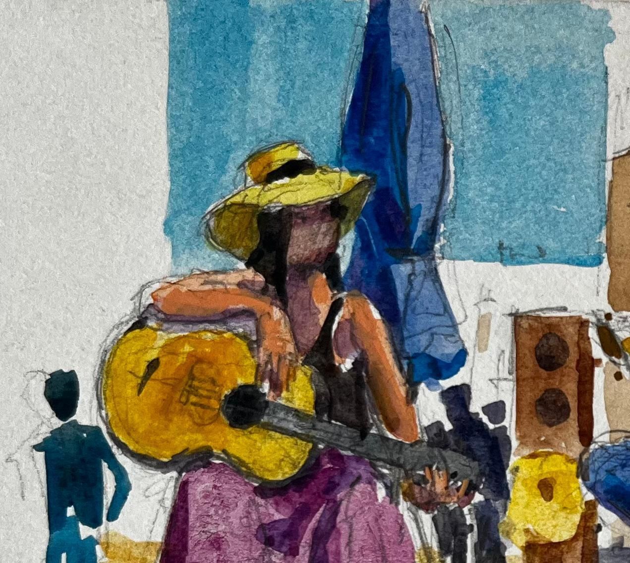 Pierre Neveustreet Musicians Performing In Summer French Watercolour Painting photo for sale