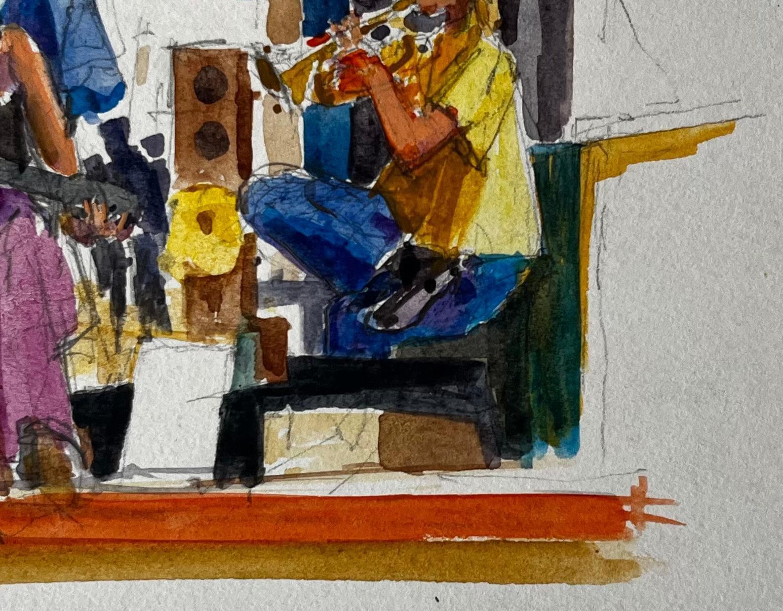 Pierre Neveustreet Musicians Performing In Summer French Watercolour Painting photo 484.0