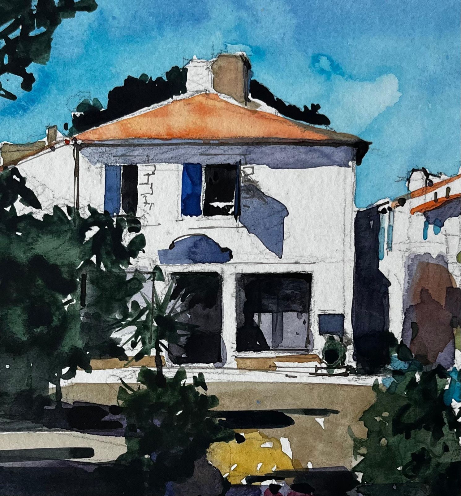 Pierre Neveunoirmoutier Village House French Coastal Landscape Watercolour Painting photo buy