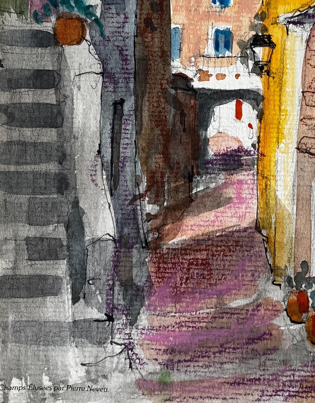 Pierre Neveusunlit Street In Gordes With Terracotta Roofs And Distant Hills Watercolour photo vinterior