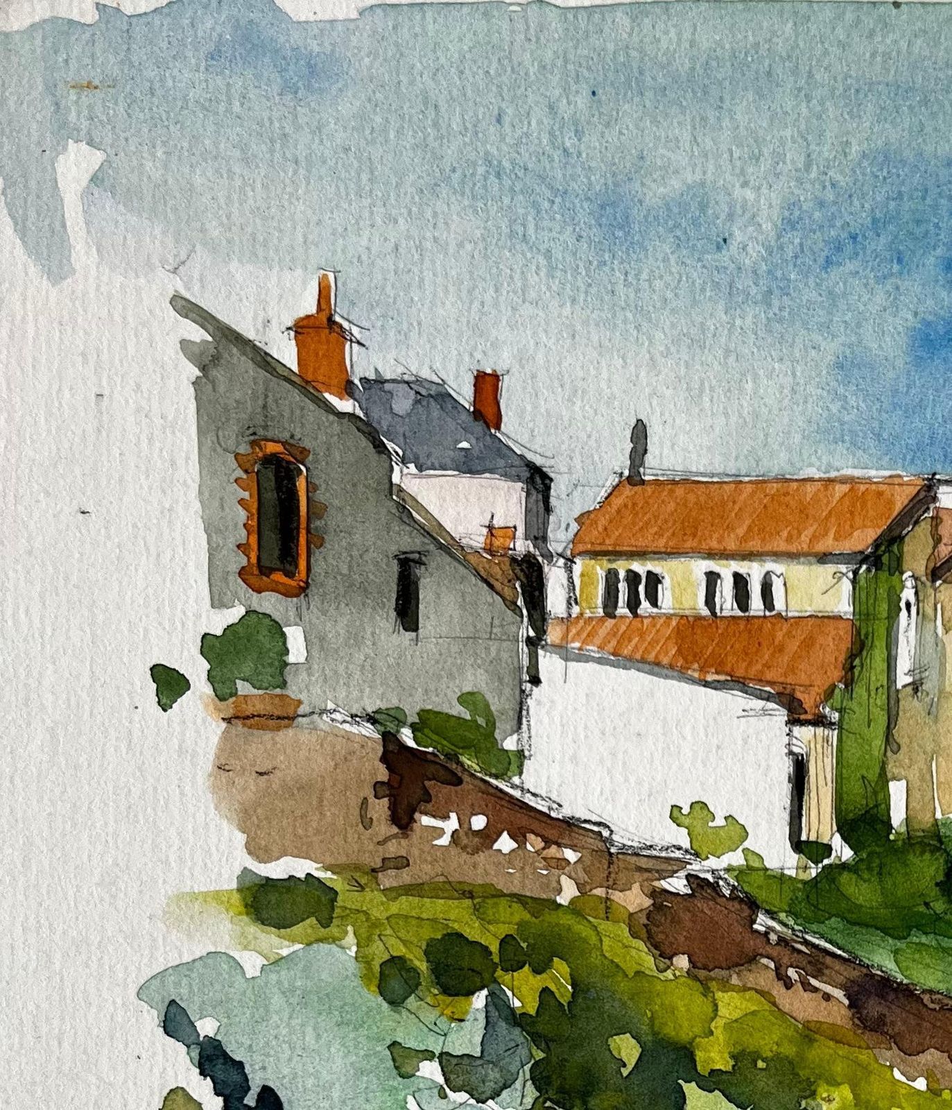 Pierre Neveufrench Hilltop Village And Church By Pierre Neveu Signed Watercolour Landscape photo Art