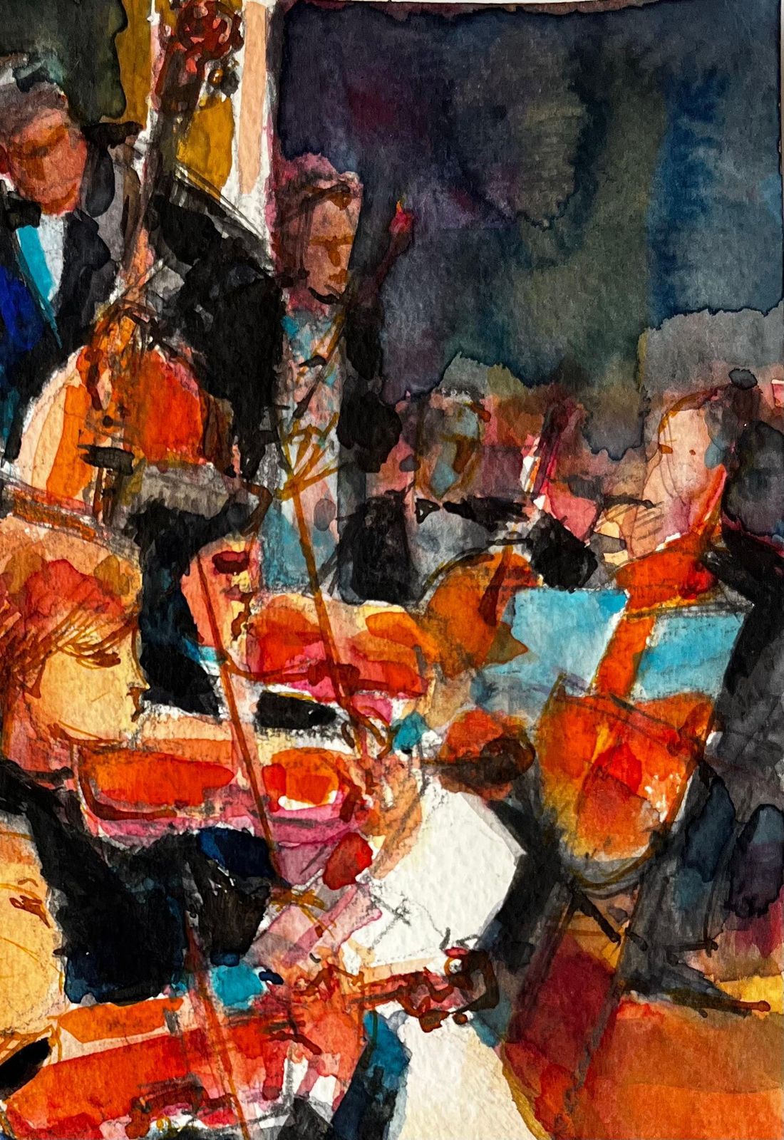 Pierre Neveuorchestra In Performance By Pierre Neveu French Watercolour Musician Scene photo Art