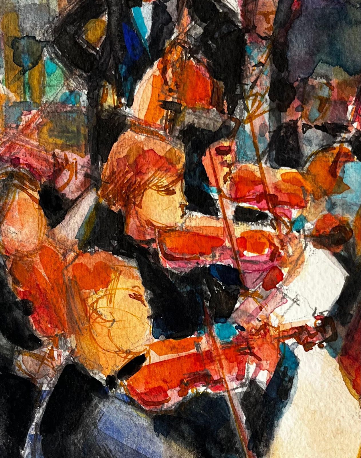 Pierre Neveuorchestra In Performance By Pierre Neveu French Watercolour Musician Scene photo buy