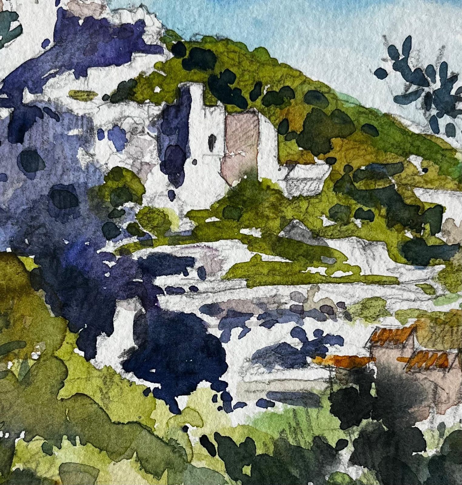 Pierre Neveula Fontaine De Vaucluse Hillside Village French Landscape Watercolour Painting photo buy