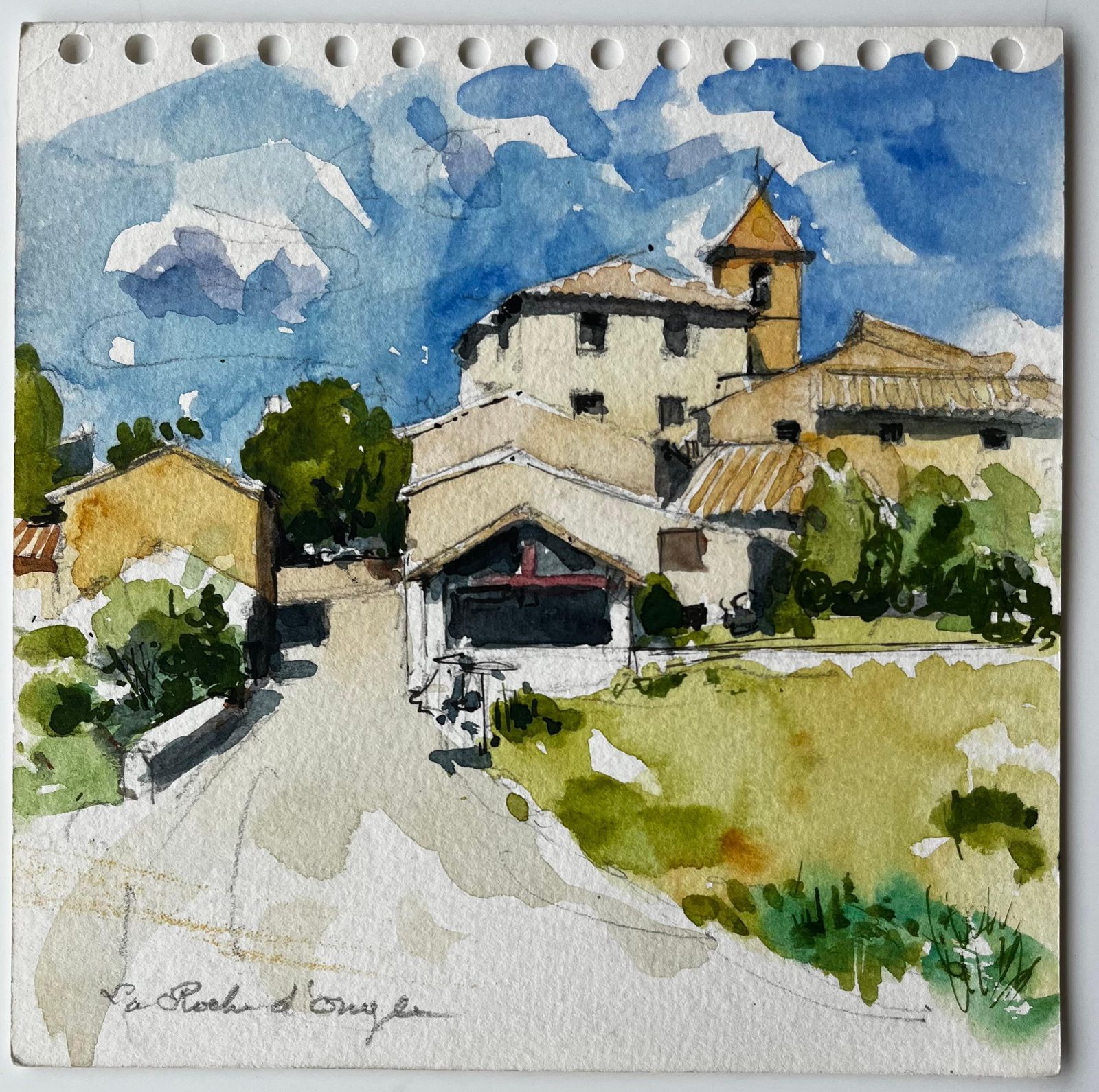 Pierre Neveula Roche D’ougla Village Street And Church French Countryside Watercolour photo furniture