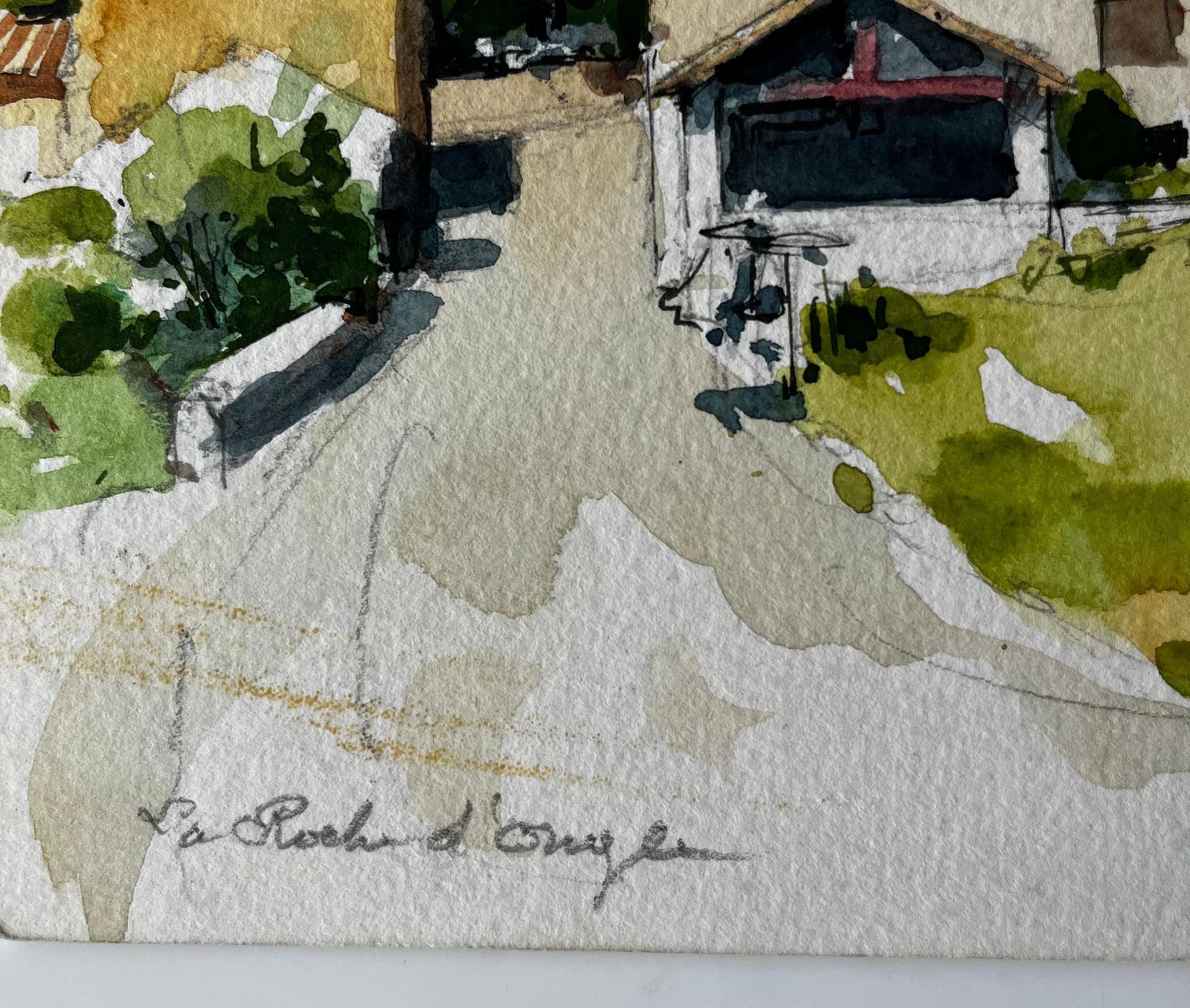 Pierre Neveula Roche D’ougla Village Street And Church French Countryside Watercolour photo vintage
