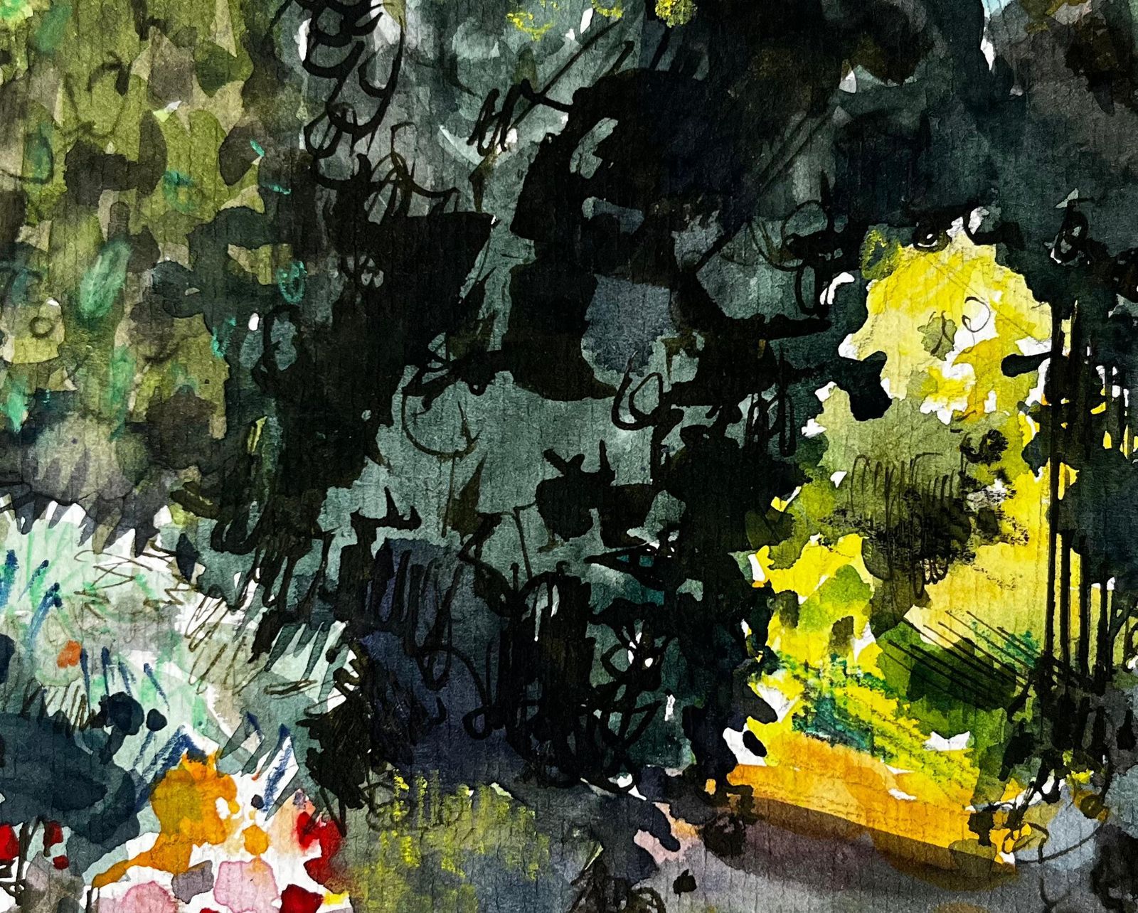 Pierre Neveusunlit Woodland Path With Flowers French Watercolour photo buy