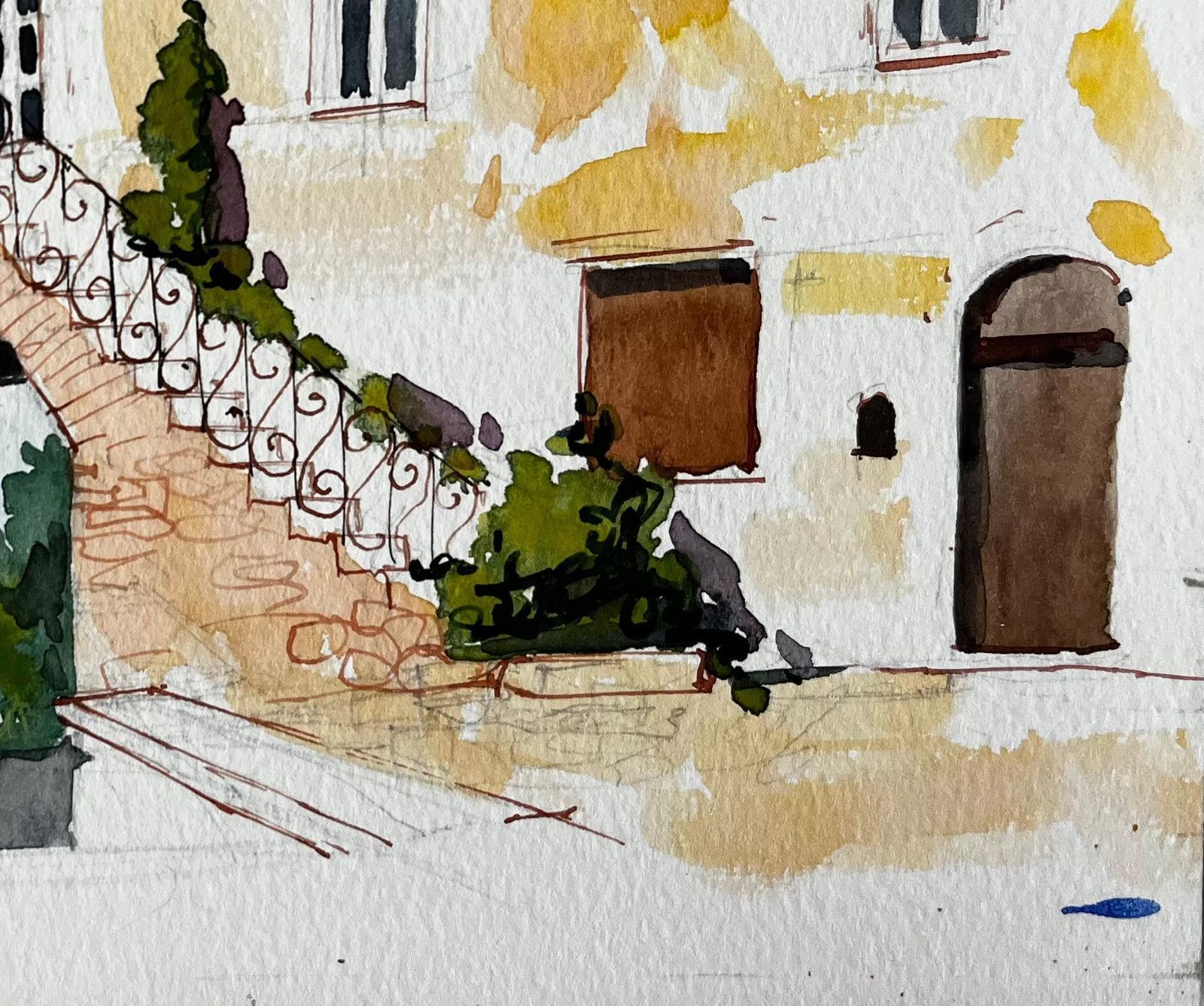Pierre Neveusunlit Courtyard With Stone Arch And Balcony Italian Village Watercolour photo Art