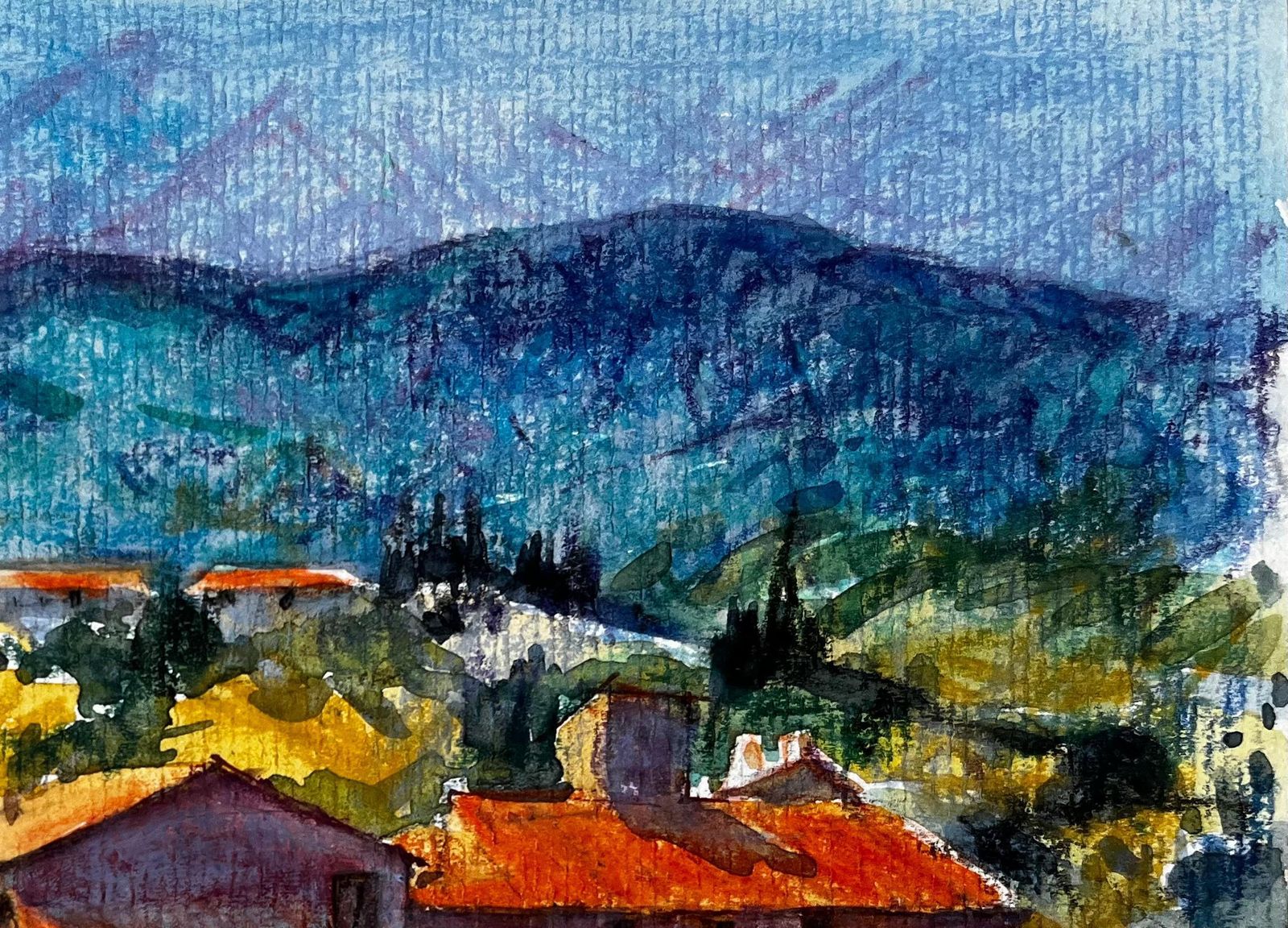 Pierre Neveusaint Martin De Castillon Provence Farmhouse And Lavender Fields Watercolour photo Art