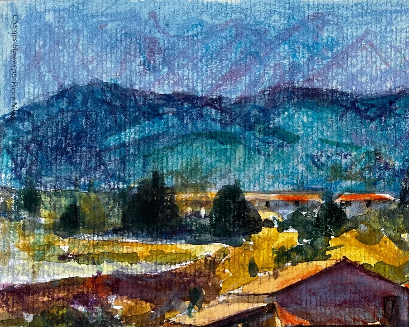 Pierre Neveusaint Martin De Castillon Provence Farmhouse And Lavender Fields Watercolour photo 585.0