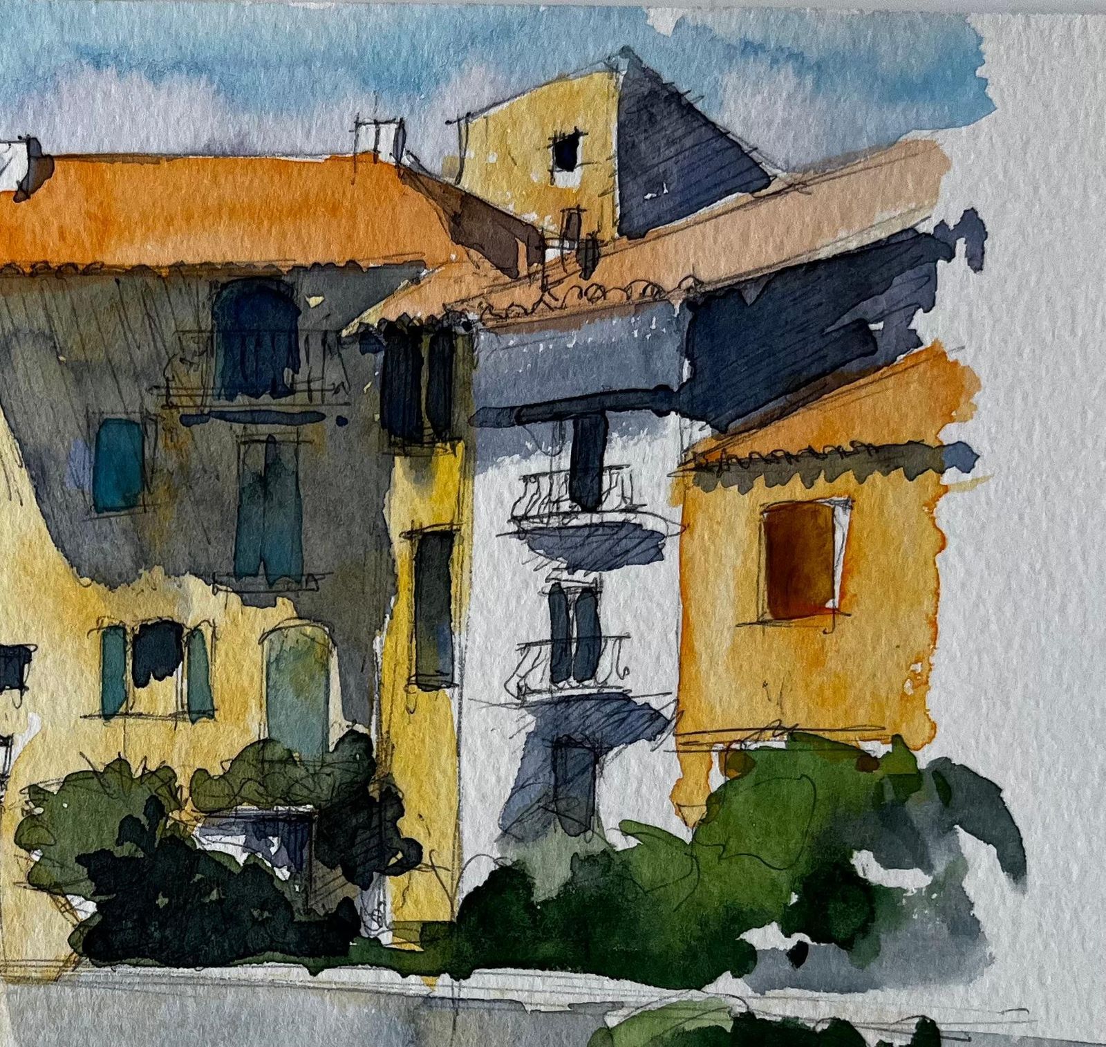 Pierre Neveusunlit Provence Village With Terracotta Roofs French Watercolour photo Art