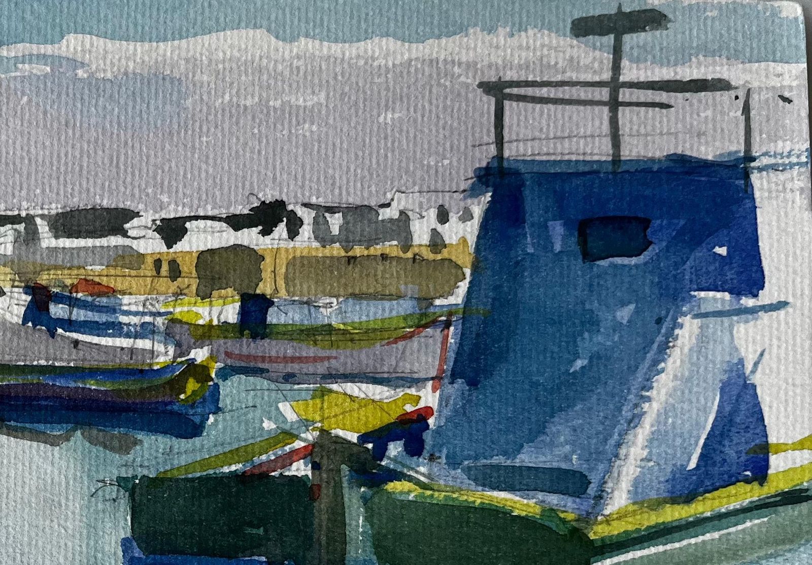Pierre Neveumediterranean Fishing Boats Harbour Scene Coastal Watercolour By Pierre Neveu photo Art
