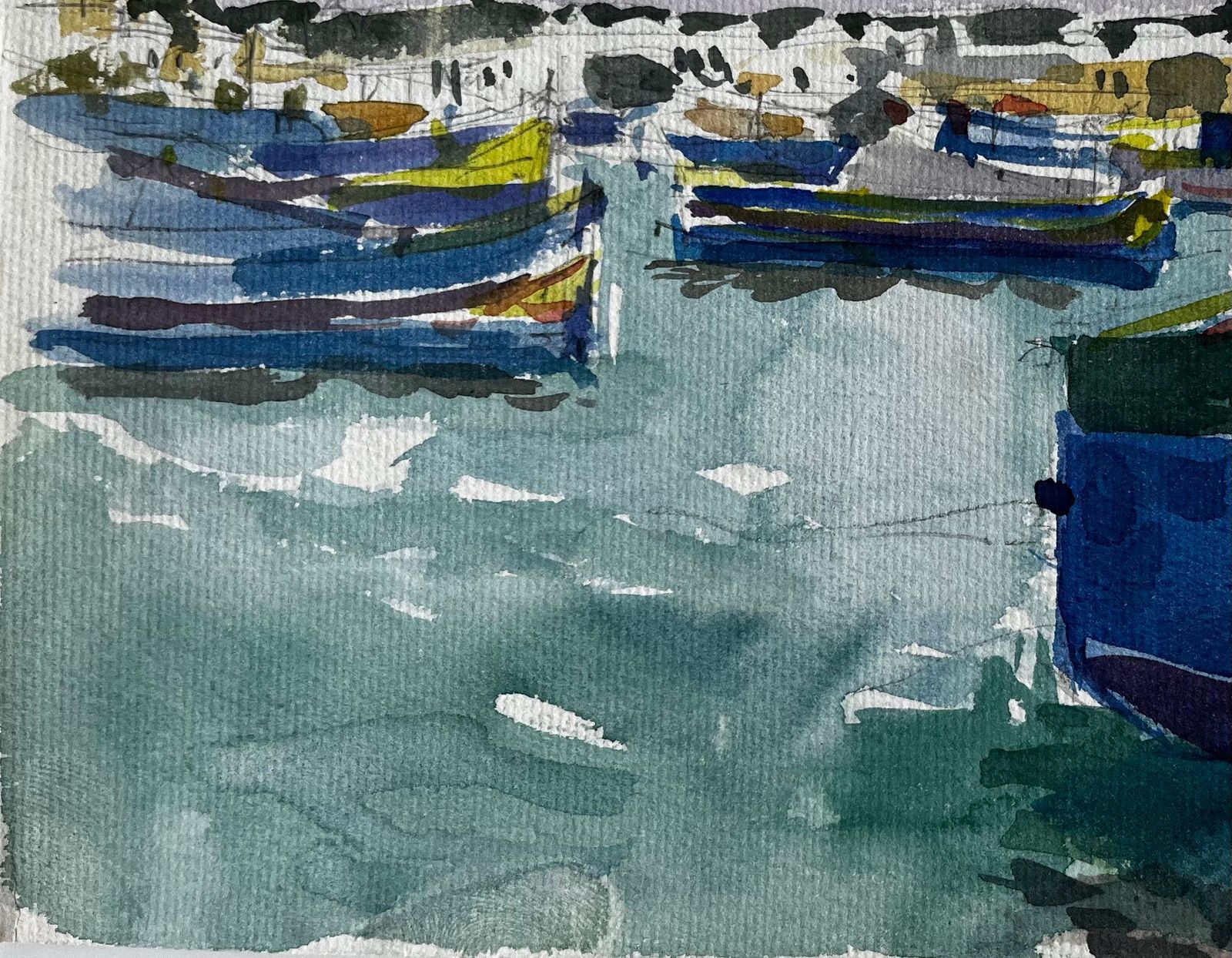Pierre Neveumediterranean Fishing Boats Harbour Scene Coastal Watercolour By Pierre Neveu photo vinterior