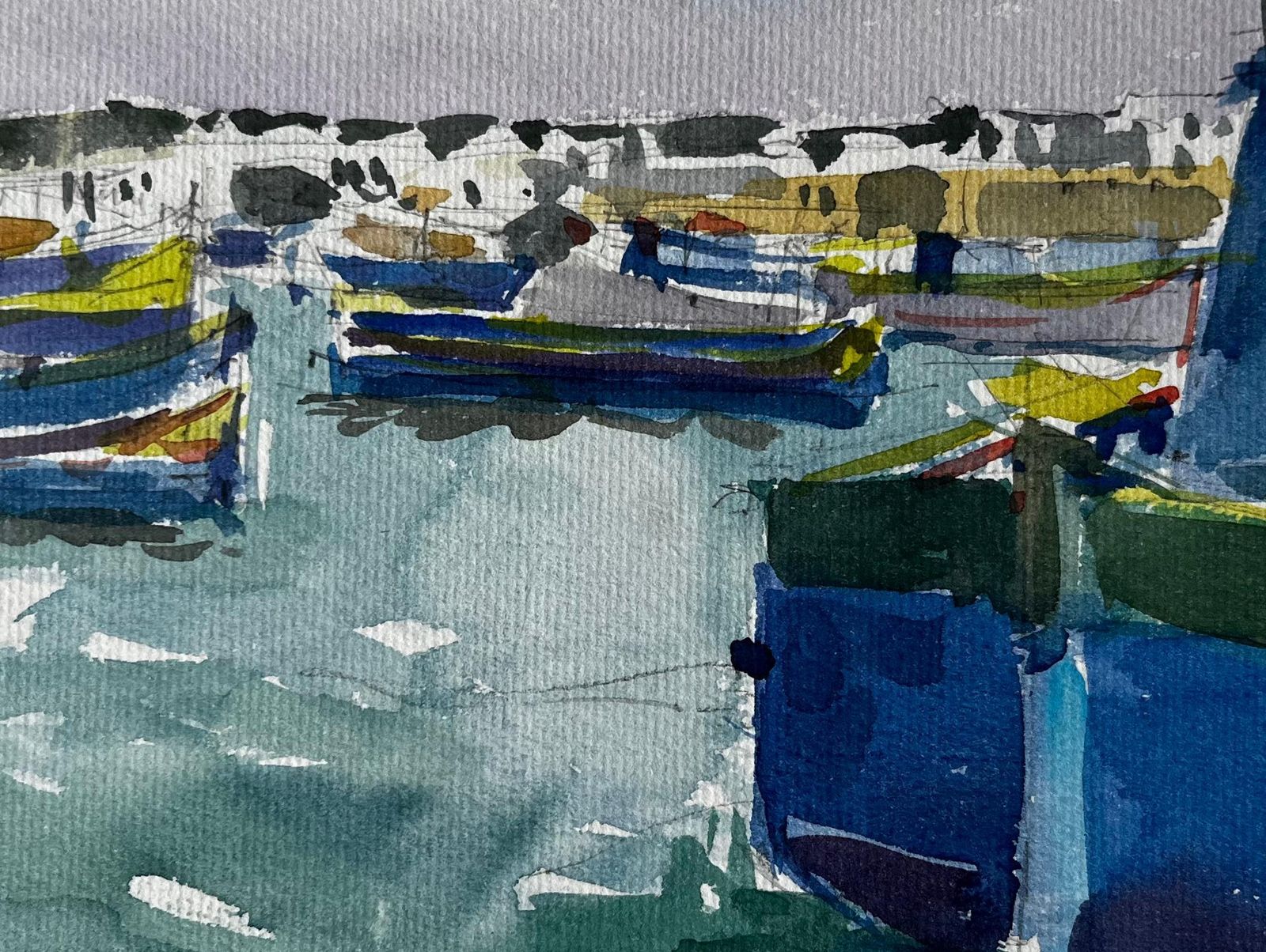 Pierre Neveumediterranean Fishing Boats Harbour Scene Coastal Watercolour By Pierre Neveu photo buy