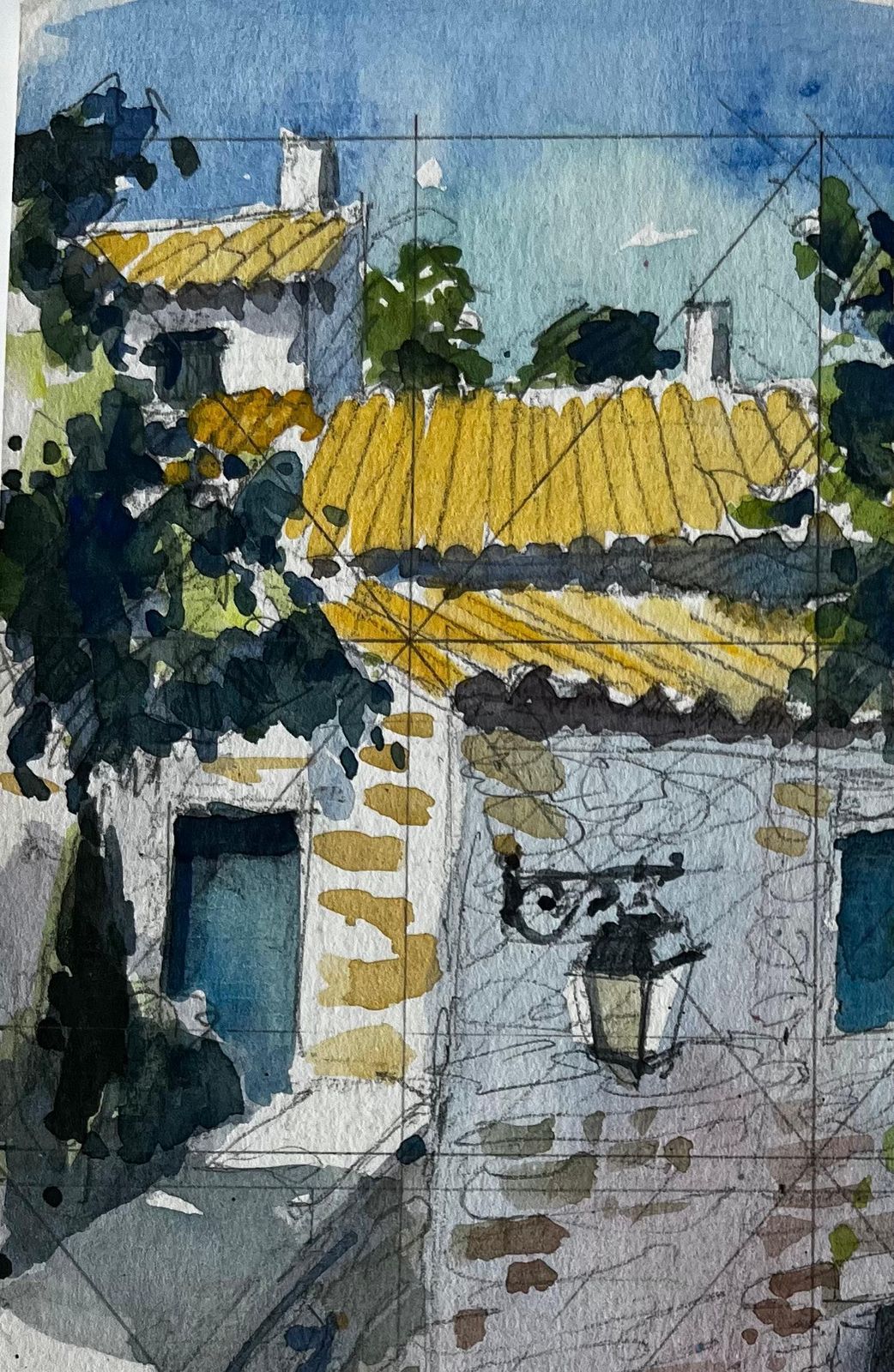 Pierre Neveuprovence Sunlit Stone Houses And Yellow Tiled Rooftops French Village Study photo for sale