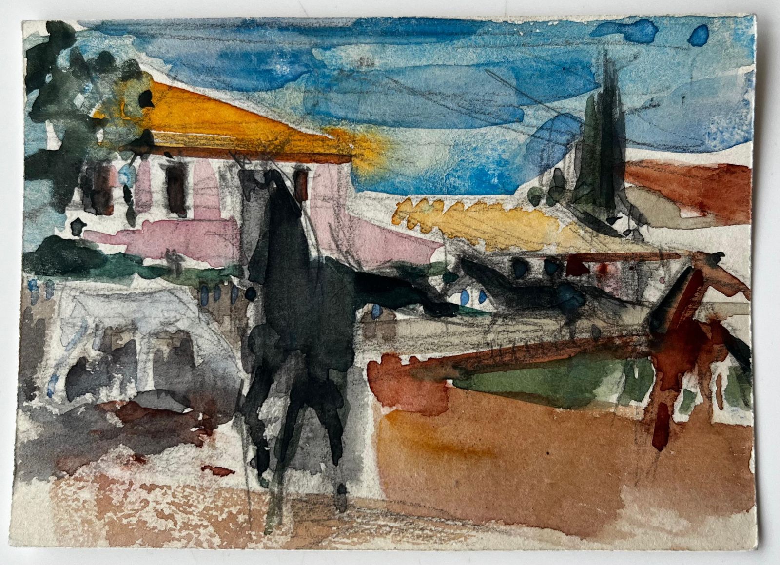 Pierre Neveuprovençal Farmhouse With Horse And Cypress Trees French Countryside Landscape photo furniture