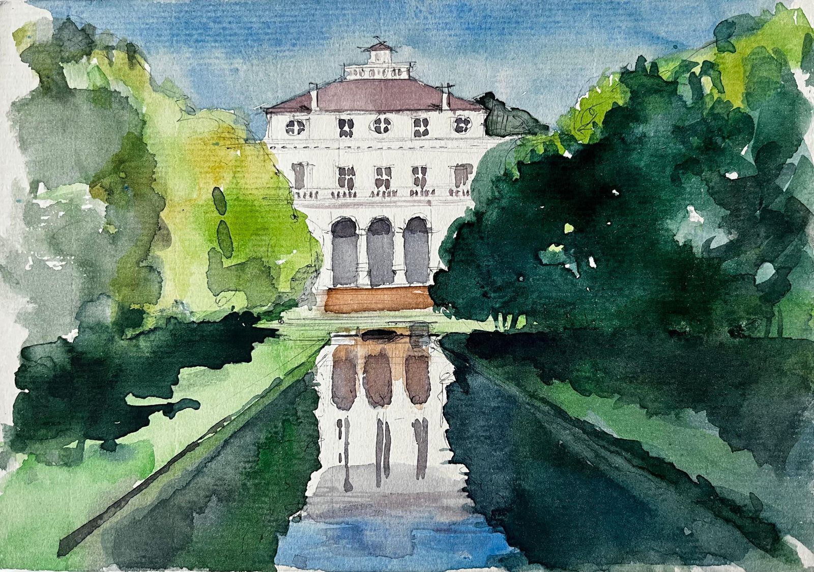 Pierre Neveuabbaye De Royaumont French Abbey Reflected In Garden Pool